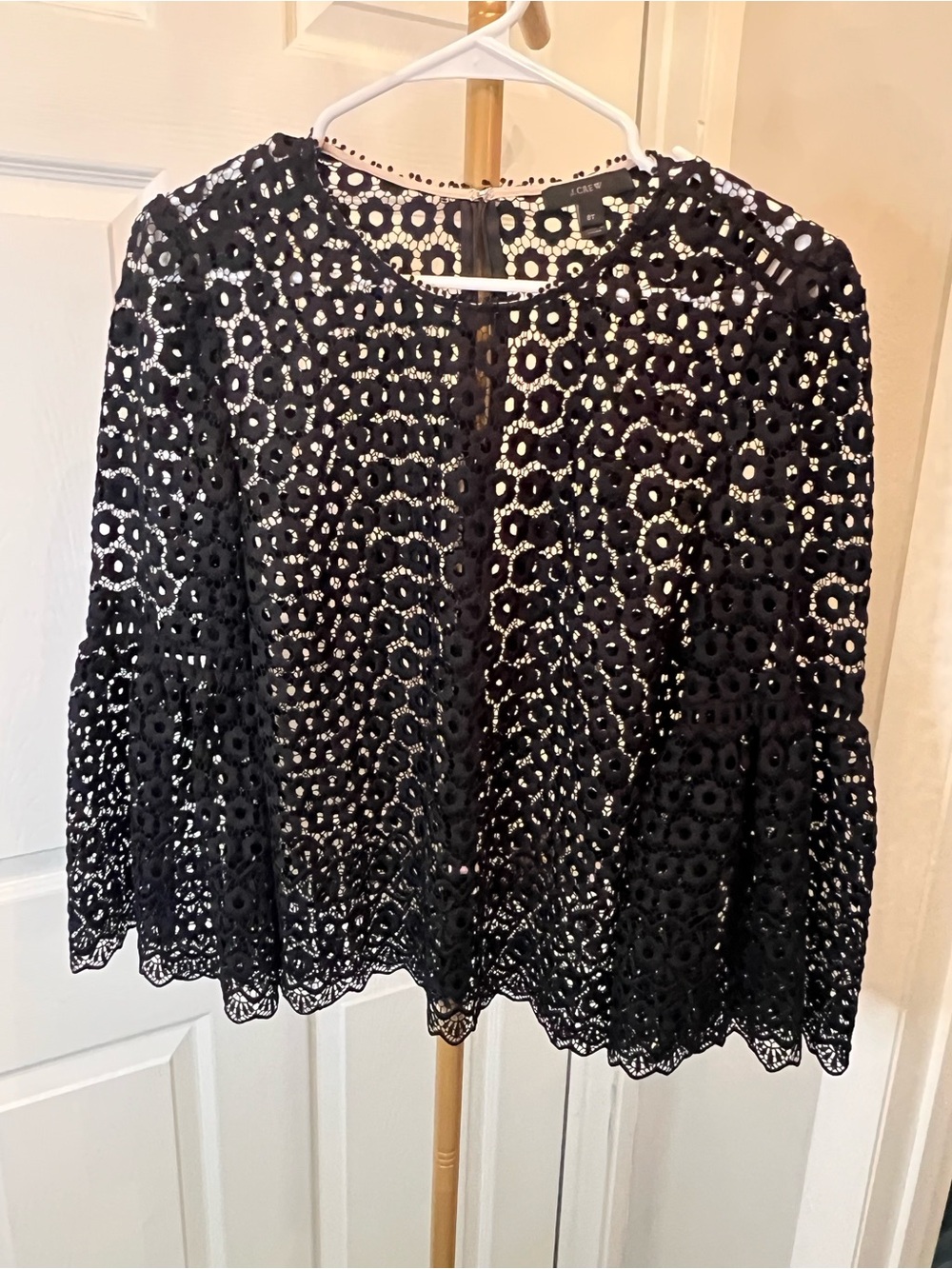 J. Crew Black Crochet Lace Bell-Sleeve Top